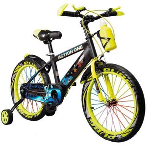 Bicicleta cu roti ajutatoare si bidon pentru apa Kiddo II, Action One, 12 inch, Verde Neon imagine