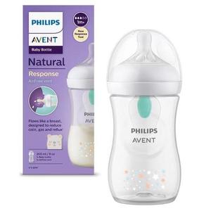 Biberon Philips Avent Natural Response SCY673/82, Dispozitiv AirFree, 260 ml, +1 luni, Fara BPA, usor de curatat (Alb/Transparent) imagine