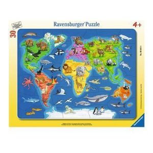 Puzzle harta lumii cu animale, 30 piese - Ravensburger imagine