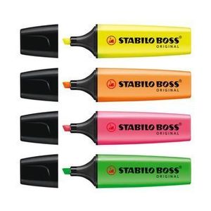 Textmarker Stabilo Boss, varf 2-5 mm, 4 culori/set ( galben, portocaliu, verde, roz) imagine