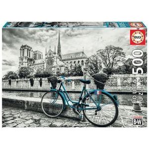 Puzzle Educa - Bike Near Notre Dame Coloured B&W, 500 piese imagine
