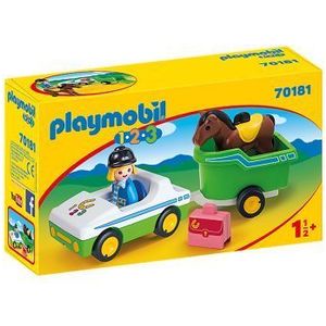Playmobil 1.2.3 - Masina Cu Remorca Si Calut imagine