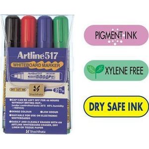 Marker pentru tabla de scris Artline 517 - Dry safe ink, varf rotund 2.0 mm, 4 culori imagine