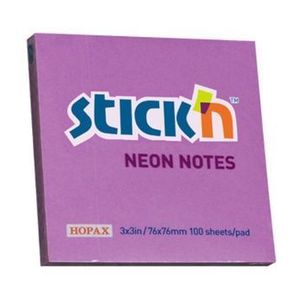 Notes autoadeziv Stick'n, 100 file, mov neon, 76x76 mm imagine