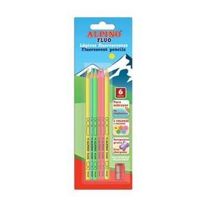 Creioane colorate fluorescente + ascutitoare Alpino Fluo, 6 culori imagine