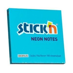 Notes autoadeziv Stick'n, 100 file, albastru neon, 76x76 mm imagine
