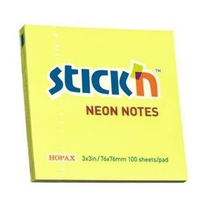 Notes autoadeziv Stick'n, 100 file, galben neon, 76x76 mm imagine