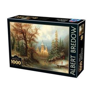 Puzzle adulti D-Toys Albert Bredow - Romantic Winter Landscape with Ice Skaters by a Castle, 1000 piese imagine