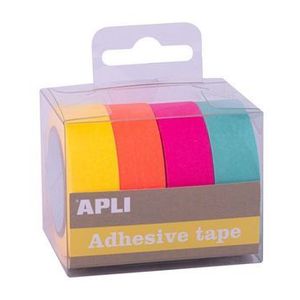 Set banda adeziva Apli Fluor, 15 mm x 10 m, 4 bucati, diverse culori imagine