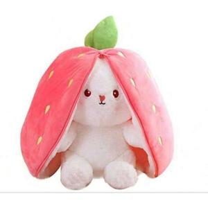 Jucarie de Plus Reversibila, Strawberry Bunny, tip perna, alb / roz, 30 cm imagine