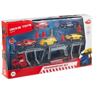 Set Camion de transport + 5 Masinute + Accesorii, Dickie Toys, Plastic, 3 ani+, Multicolor imagine