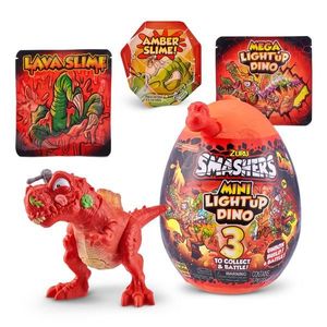 Figurina dinozaur in ou, Smashers, Mini Light Up Dino, Rosu, 13 cm imagine