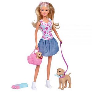 Papusa Simba Steffi Love Puppy Walk 29 cm cu 2 figurine si accesorii imagine