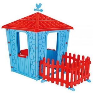 Casuta cu gard pentru copii Pilsan Stone House with Fence blue imagine