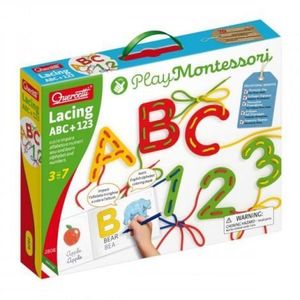 Joc cu sireturi Montessori ABC+123, 3-7 ani, Quercetti Q02808 imagine