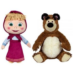 Set 2 jucarii din plus Masha cu rochie 26 cm si Ursul 25 cm, Masha & The Bear imagine