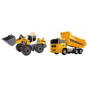 Set Dickie Toys Construction Twin Pack camion basculant MAN si buldozer Liebherr L566 Xpower imagine