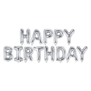 Balon folie happy birthday argintiu340x35 cm - marimea 128 cm imagine