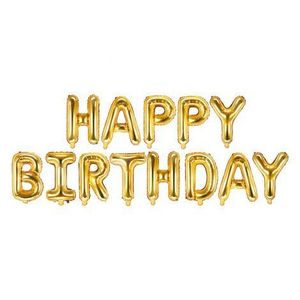 Balon folie happy birthday auriu 340x35 cm - marimea 128 cm imagine