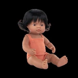 Papusa 38 cm, fetita latino, imbracata in salopeta tricotata imagine