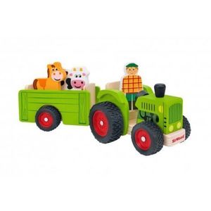 Tractor cu remorca din lemn Globo cu figurine si accesorii imagine
