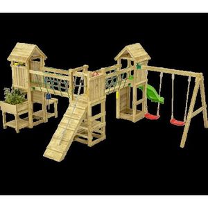 Complex de joaca din lemn Fungoo® Optimizer cu trei turnuri, poduri si leagane 08510PK imagine