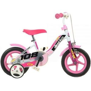 Bicicleta copii 10inch, pentru copii peste 3 ani, 108 sport alb si roz cu frana 108FL-0509-WP Dino Bikes imagine