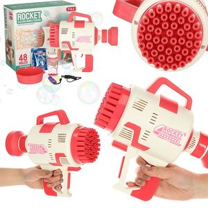 Pistol cu baterii pentru baloane de sapun cu 48 de orificii Rocket Roz imagine