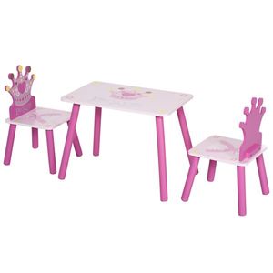 Masuta copii cu 2 scaune pentru copii 3-8 ani, lemn de pin, MDF, roz HOMCOM | Aosom RO imagine