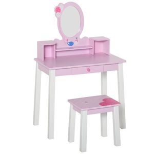 HOMCOM set masa de toaleta cu oglinda si scaun, masa de printese pentru copii, masa de machiaj | AOSOM RO imagine