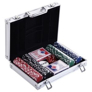HOMCOM Set de Poker, 200 jetoane, Carcasa de aluminiu, Argintiu imagine