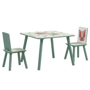 Set masă și scaun ZONEKIZ de 3 piese pentru copii cu vârsta de 3-8 ani din MDF și lemn de pin cu desene animale, de culoare verde imagine