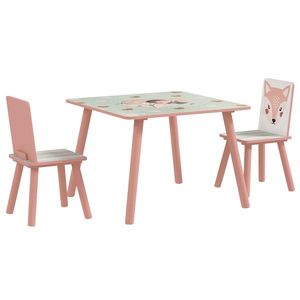 Set masă și scaun 3 piese ZONEKIZ pentru copii cu vârsta între 3-8 ani din MDF și lemn de pin cu desene animale, de culoare roz imagine