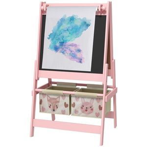 Tablă pentru copii 3 în 1 cu 2 containere AIYAPLAY, șevalet de artă din lemn pentru copii cu vârsta între 3-8 ani, 54x46, 5x93cm, de culoare roz imagine