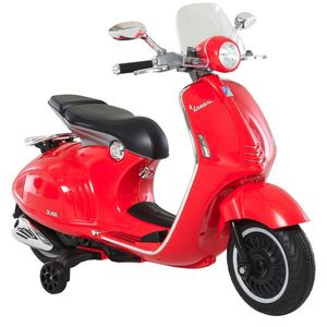 HOMCOM Motocicleta Electrica pentru Copii 3+ Ani cu Licenta Vespa, Motocicleta Jucarie din PP, Otel, 2 Roti Suplimentare, 108x49x75cm Rosie | Aosom RO imagine