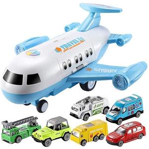 Avion cargo pentru copii cu 6 masinute- bleu imagine