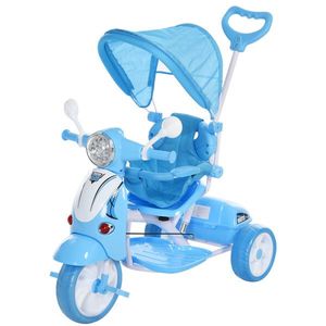 HOMCOM Tricicleta pentru copii de 18-72 luni parasolar detasabil pliabil scaun pivotant cu muzica lumina Albastra Sarcina Max. 25kg imagine