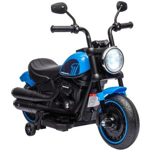 Motocileta Electrica de 6V, Roti de Antrenament, Baterii, un Singur Buton de Pornire, Pedala, Far, 18-36 luni, Albastru HOMCOM | Aosom RO imagine