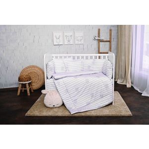 Set lenjerie de pat Loreli, cu 7 piese din bumbac ranforce, Lily, Grey Striped imagine