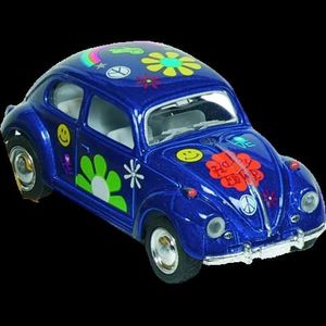 Masinuta Die Cast VW Beetle Classic, scara 1: 64, lungime 6, 5cm, cu print floral, albastra imagine