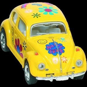 Masinuta Die Cast VW Beetle Classic, scara 1: 64, lungime 6, 5cm, cu print floral, galbena imagine