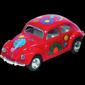 Masinuta Die Cast VW Beetle Classic, scara 1: 64, lungime 6, 5cm, cu print floral, rosie imagine