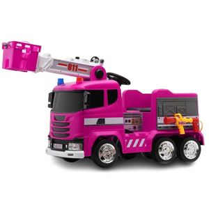 Masinuta electrica de pompieri pentru copii 2-7 ani, Kinderauto B911, 140W, 12V-10Ah, accesorii incluse, bluetooth, roz imagine