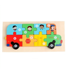 Puzzle din lemn - Autobuzul scolar - 10 piese | 838 Toys Factory imagine