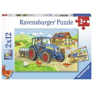 Puzzle 2x12 piese - Santier Constructii si Ferma | Ravensburger imagine