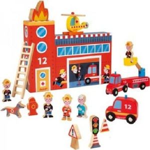 Cutie cu jucarii de lemn - Story Box Firefighters, 15 piese | Janod imagine
