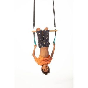 Leagan Dice in forma de trapez cu inele de plastic si suprafata din lemn Turquoise imagine