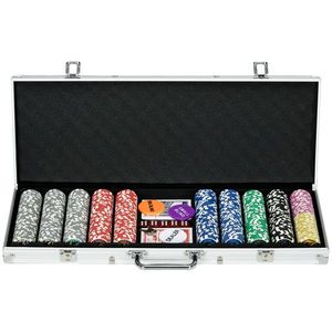 SPORTNOW Set Poker 500 Jetoane Numerotate, Carcasă Aluminiu, 2 Pachete Cărți de Joc, 5 Zaruri | Aosom Romania imagine