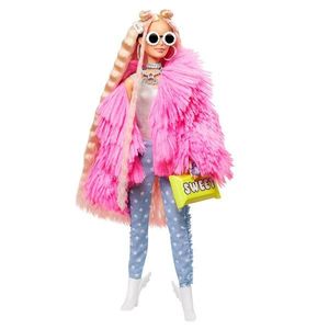 Papusa Barbie, Extra Style, Fluffy Pink Jacket, 30 cm imagine