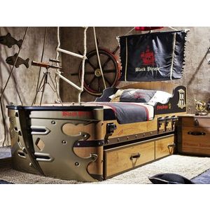 Pat pentru copii Ship, Çilek, Pirate Ship Bed (S-90X190), 105x183x241 cm, Multicolor imagine